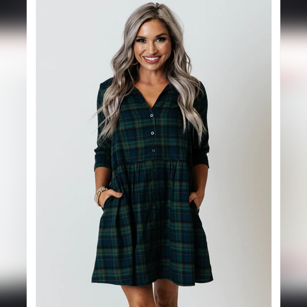 Green Plaid Tunic Dress Size Large